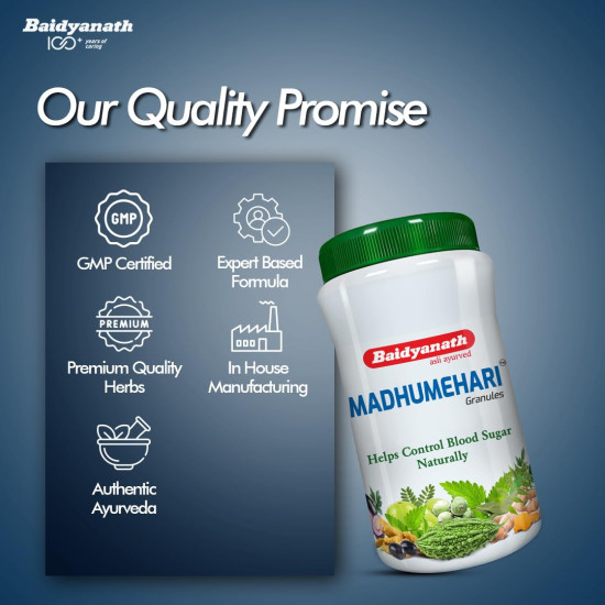 Baidyanath Madhumehari Granules - Ayurvedic Herbal Blend with Gymnema, Neem, Karela, Amla, and Shilajit - 200 gm