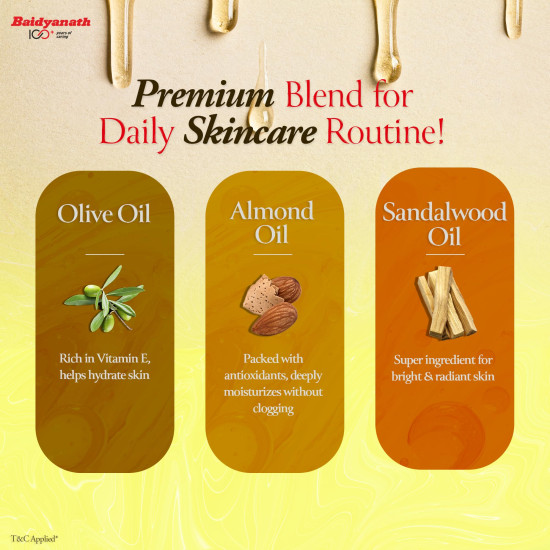 Baidyanath Asli Ayurved Oli Oil - Pure olive body oil with 2X more Real Italian Olives including Almonds and Sandalwood, more nourishment - 500 ml