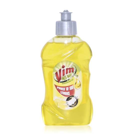 Vim Dishwash Liquid - Lemon, 250ml Bottle - Tough on Stains