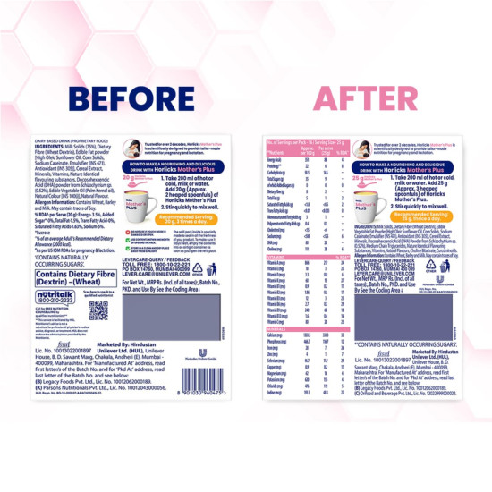 Horlicks Mother's Plus Kesar 400 G BIB, For Pregnancy And Lactation With Protein For Birth Weight And DHA For Brain Development - No Added Sugar 20Sachets, 400 Grams Powder, 20 Servings