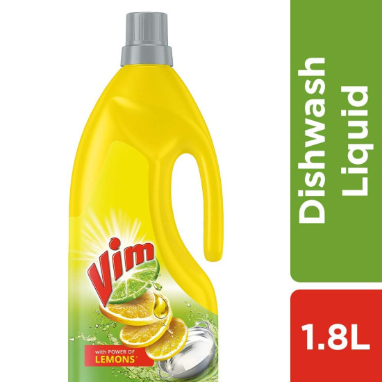 VIM Fresh Lemon Fragrance Dishwash Liquid Gel 1.8 L - Residue-Free Grease Cleaner