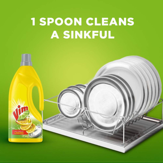 VIM Fresh Lemon Fragrance Dishwash Liquid Gel 1.8 L - Residue-Free Grease Cleaner