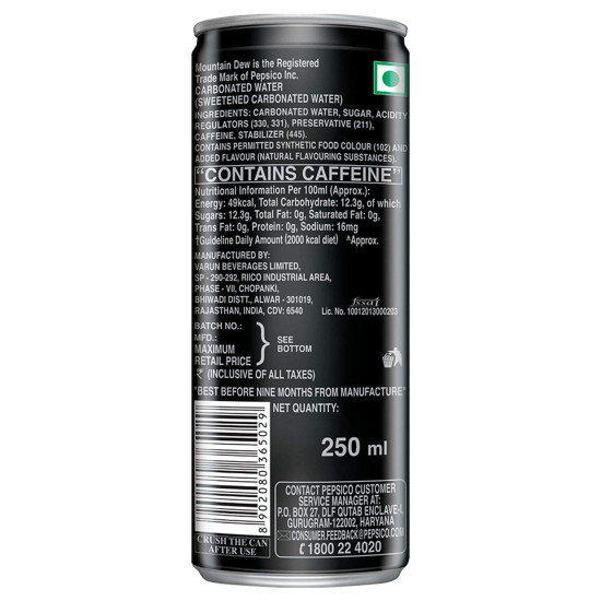 Pepsi Mountain Dew Soft Drink, 250 ml Can - Refreshing Citrus Beverage