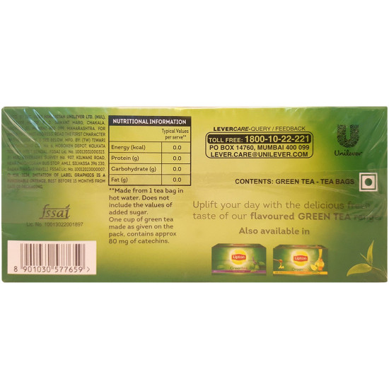 Lipton Green Tea Bags - Pure and Light, Refreshing Zero Calorie Beverage
