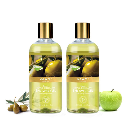 Vaadi Herbals Breezy Shower Gel - Olive & Green Apple, 300g (Pack of 2)