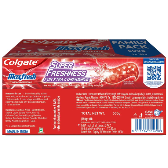 Colgate MaxFresh Toothpaste - Spicy Fresh Red Gel with Menthol