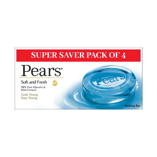 Pears Soft and Fresh Soap Bar (Combo Pack of 4) - Glycerin & Mint Pears Soft and Fresh Soap Bar (Combo Pack of 4) - Glycerin & Mint