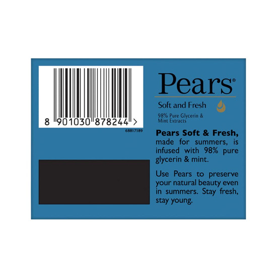 Pears Soft and Fresh Soap Bar (Combo Pack of 4) - Glycerin & Mint Pears Soft and Fresh Soap Bar (Combo Pack of 4) - Glycerin & Mint