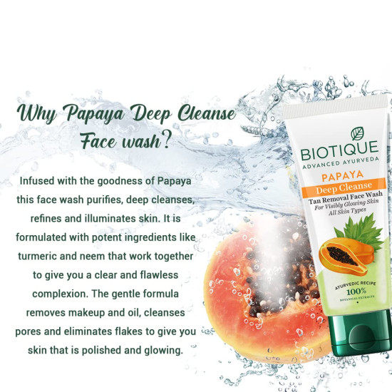Biotique Papaya Deep Cleanse Face Wash - Gentle Exfoliation for Glowing Skin