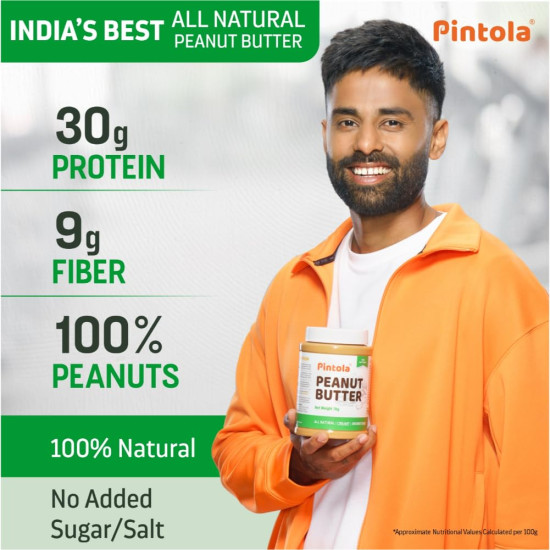 Pintola All Natural Peanut Butter Crunchy 1kg - 30g Protein & Vegan