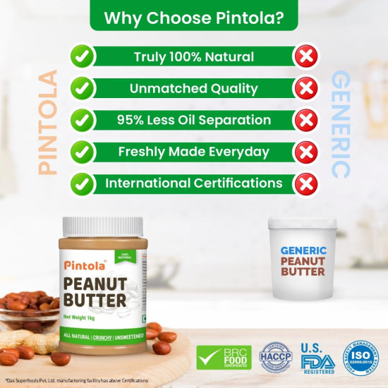 Pintola All Natural Peanut Butter Crunchy 1kg - 30g Protein & Vegan