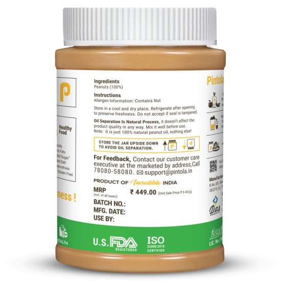 Pintola All Natural Peanut Butter Creamy 1kg - Smooth & Unsweetened