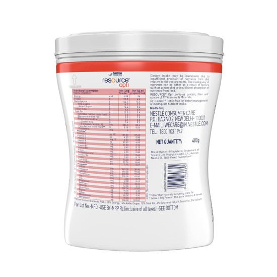 Nestle Resource Opti - 400g Pet Jar Pack (Vanilla Flavour) - Nutritional Supplement