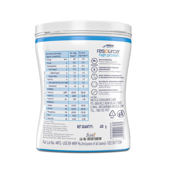 Nestle Resource High Protein - Vanilla Flavour, Whey Protein, 400g Nestle Resource High Protein - Vanilla Flavour, Whey Protein, 400g