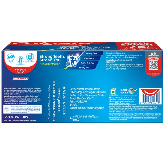 Colgate Strong Teeth - Combo Pack - Buy 3 Get 1 Free