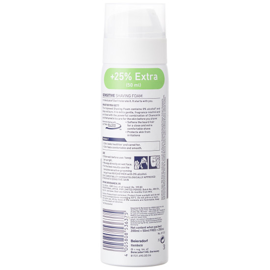 Nivea Men Sensitive Shaving Foam - 25% Extra Free for Gentle Shaving