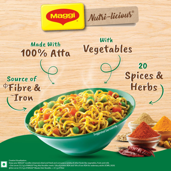 MAGGI Nutri-licious Veg Atta Masala Noodles - Instant Delight with 20 Spices & Herbs