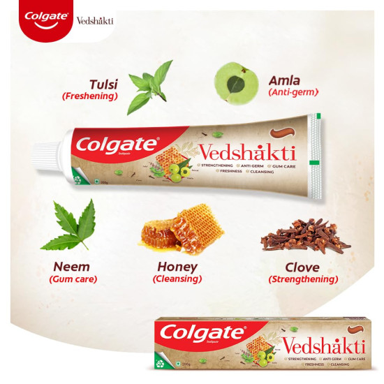 Colgate Vedshakti Toothpaste - Anti-Bacterial Paste with Neem, Clove, and Honey