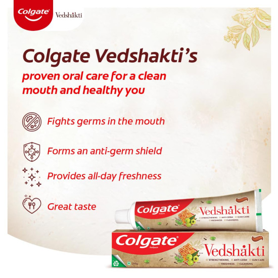 Colgate Vedshakti Toothpaste - Anti-Bacterial Paste with Neem, Clove, and Honey