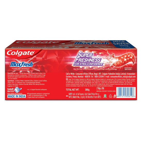 Colgate MaxFresh Toothpaste - Red Gel with Menthol for Super Fresh Breath