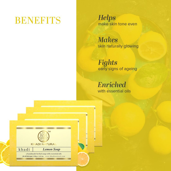 Khadi Natural Lemon Soap 125g - Herbal Bathing Soap with Essential Oils