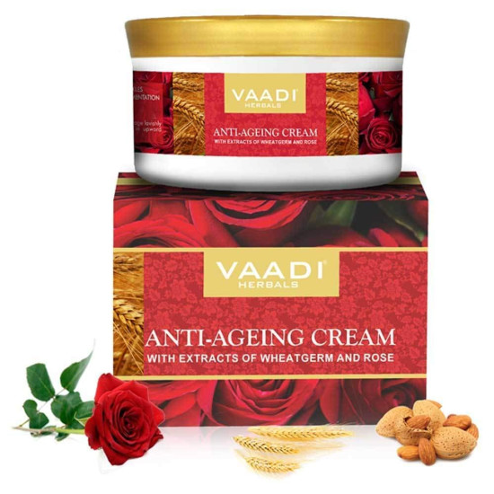 Vaadi Herbals Anti Ageing Cream - Enriched with Almonds, Wheat Germ, and Rose