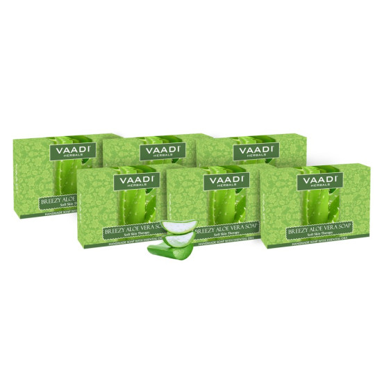 Vaadi Herbals Super Breezy Aloe Vera Soap, 75g (Pack of 6) - Natural Skin Moisturizer