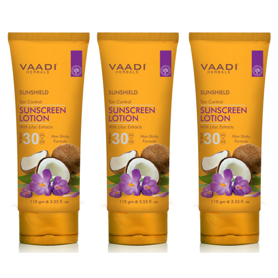Vaadi Herbals Sunscreen Lotion SPF-30, 110g (Pack of 3) - All-Season UV Protection