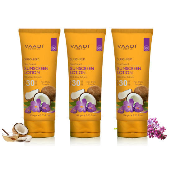 Vaadi Herbals Sunscreen Lotion SPF-30, 110g (Pack of 3) - All-Season UV Protection