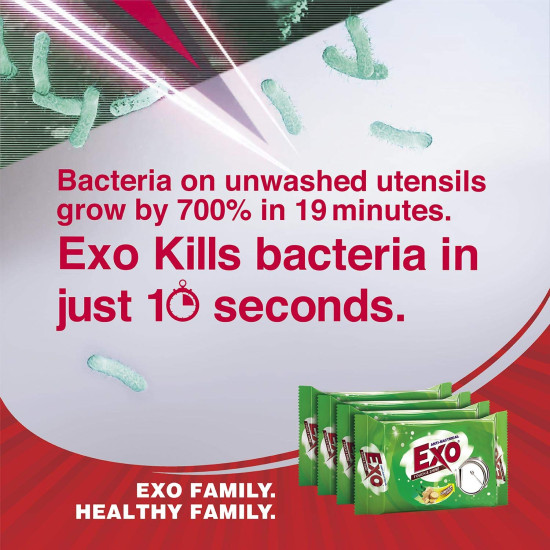 Exo Dishwash Bar, 360g (90g x 3 +1 Bar Free) - Antibacterial & Sparkling Clean