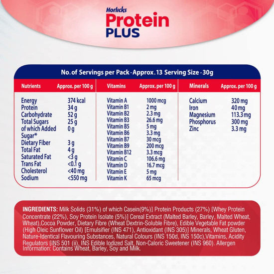 Horlicks Protein Plus Chocolate Protein Drink - High Protein Powder for Adults