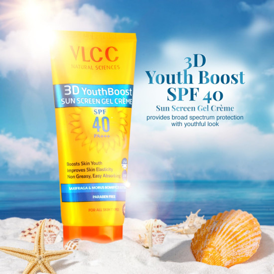 VLCC 3D Youth Boost SPF 40 +++ Sunscreen Gel Crème - Broad Spectrum Protection