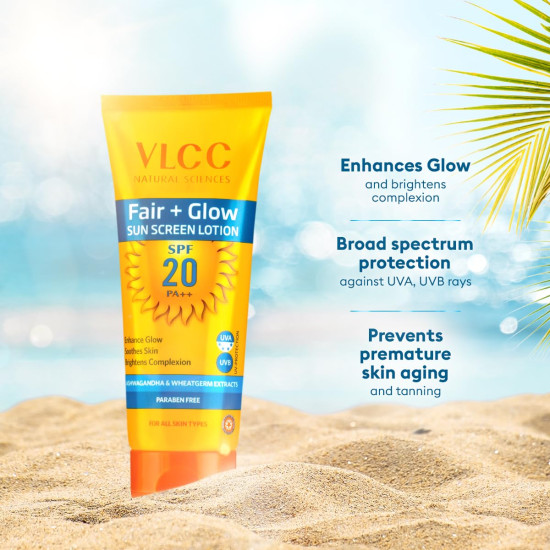 VLCC Fair + Glow Sun Screen Lotion SPF 20 PA++ - Brightening Formula