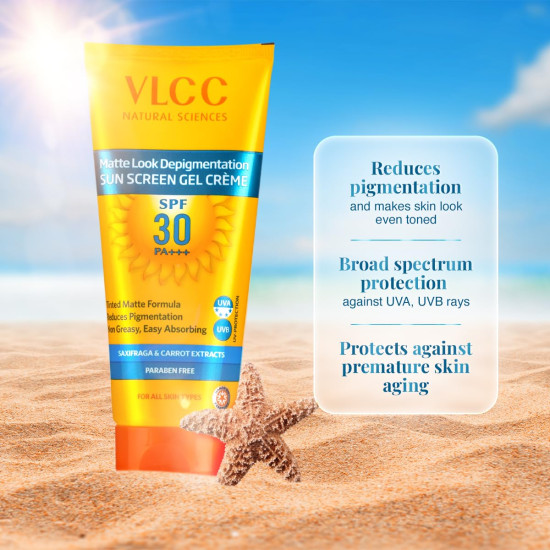 VLCC Matte Look SPF 30 PA++ Sunscreen Gel Crème - Non-Greasy, Broad Spectrum Protection