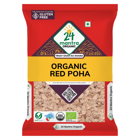 24 Mantra Organic Red Poha Flattened Rice - 500g, Organic & Nutritious