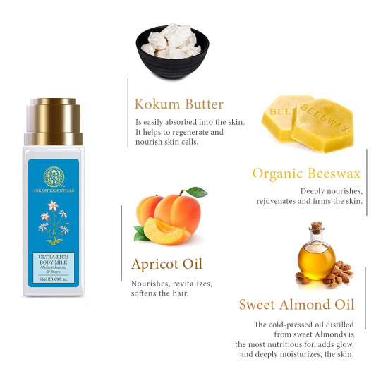 Forest Essentials Travel Size Ultra-Rich Body Milk Jasmine & Mogra - Instant Hydration