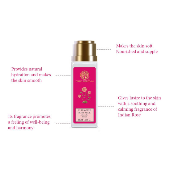 Forest Essentials Travel Size Ultra-Rich Body Milk - Instant Hydration with Indian Rose Absolute