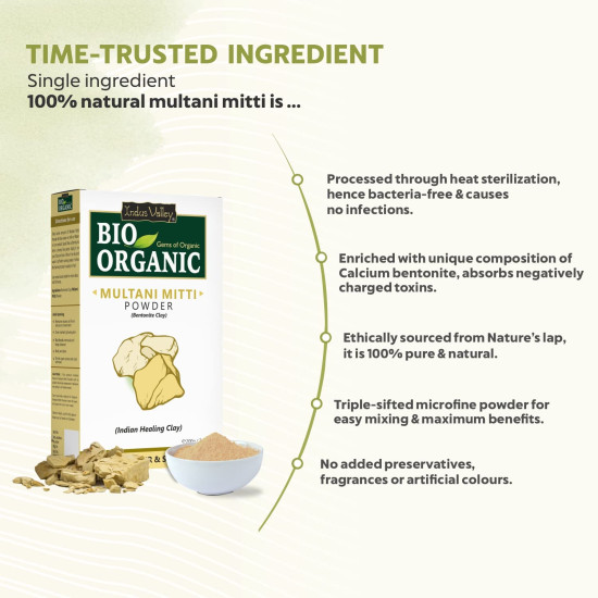 INDUS VALLEY Bio Organic Multani Mitti Powder - Pure Fuller's Earth
