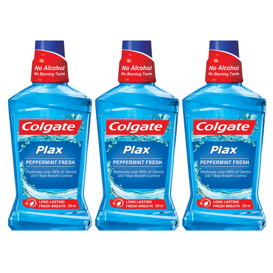 Colgate Plax Mouthwash - 250 ml (Pepper Mint, Buy 2 Get 1 Free) - Germ Protection