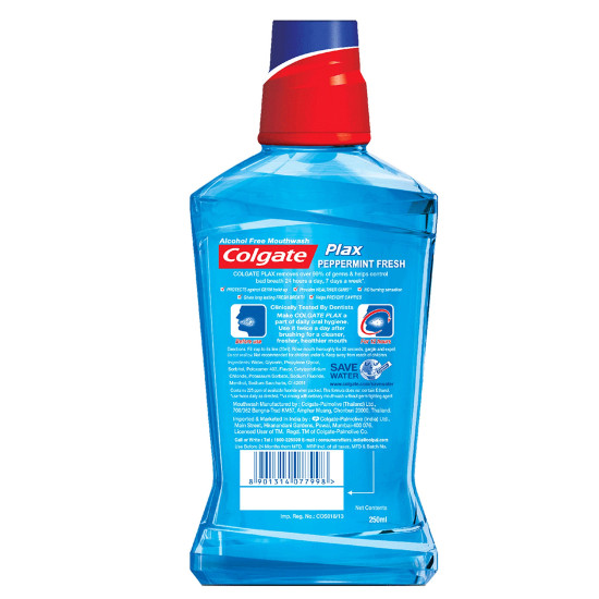 Colgate Plax Mouthwash - 250 ml (Pepper Mint, Buy 2 Get 1 Free) - Germ Protection