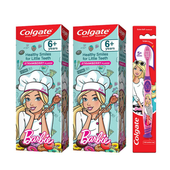 Colgate Anticavity Kids Barbie Toothpaste & Toothbrush Set - Strawberry Flavour Colgate Anticavity Kids Barbie Toothpaste & Toothbrush Set - Strawberry Flavour