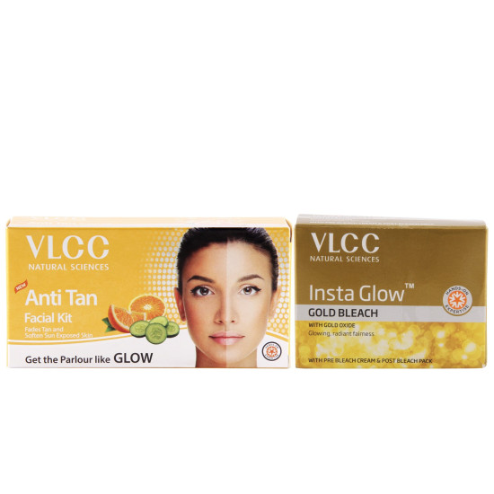 VLCC Anti Tan Facial Kit and Insta Glow Bleach Combo - Radiant Skin Solution