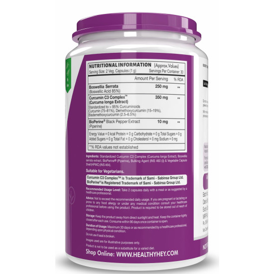 HealthyHey Nutrition Boswellia Serrata & Curcumin with Bioperine - 60 Vegetable Capsules