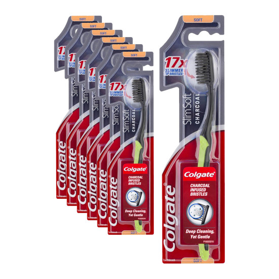 Colgate Slim Soft Charcoal Hanger Toothbrush - 7 Piece - Effective Cleaning