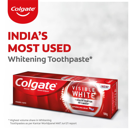 Colgate Visible White Teeth Whitening Toothpaste - Whitening Accelerators for Tobacco Stain Removal
