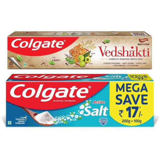 Colgate Swarna Vedshakti & Active Salt Toothpaste Saver Pack - Natural Oral Care