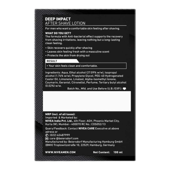 NIVEA MEN Shaving, Deep Impact Comfort After Shave Lotion - Antibacterial Formula