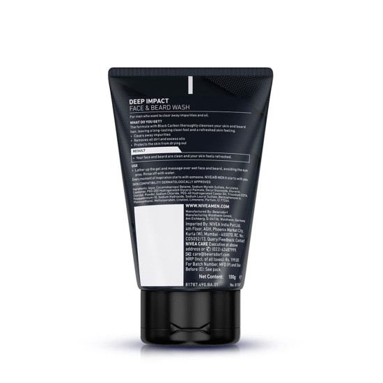 NIVEA MEN Deep Impact Face Wash 100g - Intense Clean with Black Carbon