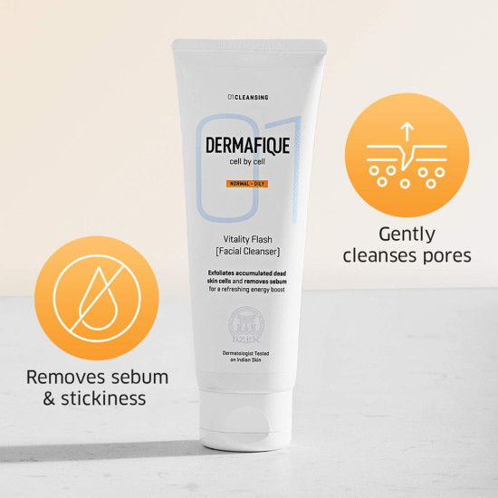 Dermafique Vitality Flash Facial Cleanser - Exfoliating Face Wash with Orange Zest