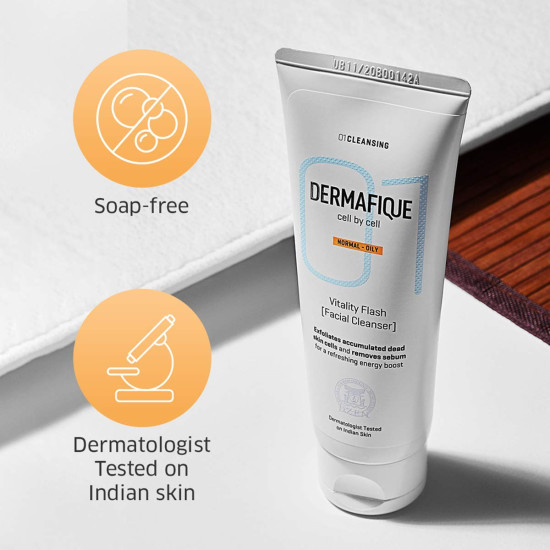 Dermafique Vitality Flash Facial Cleanser - Exfoliating Face Wash with Orange Zest